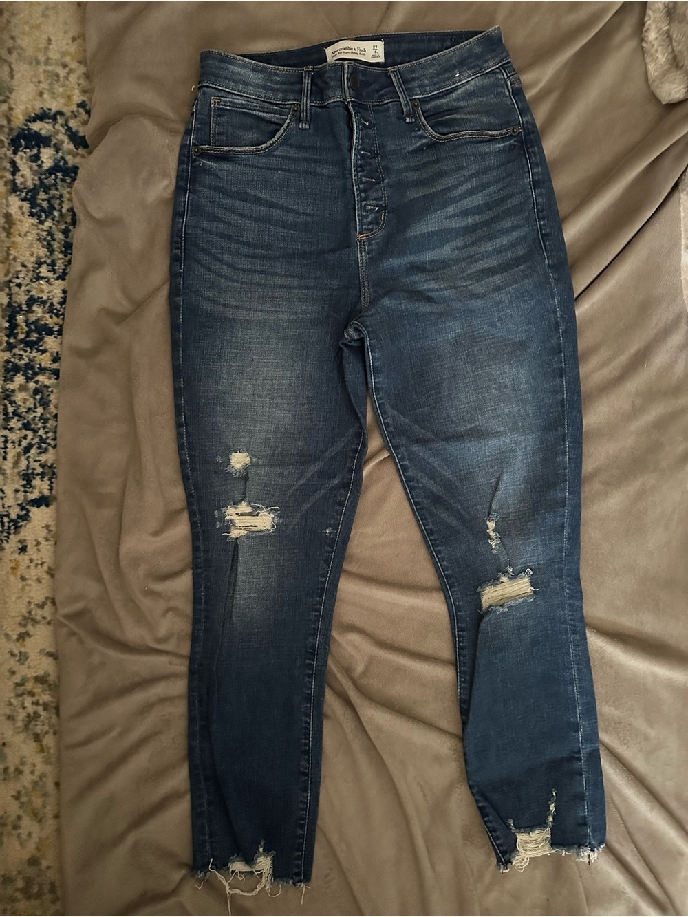 High-Rise Super Skinny Ankle Distressed Women's Jeans - Dark Blue